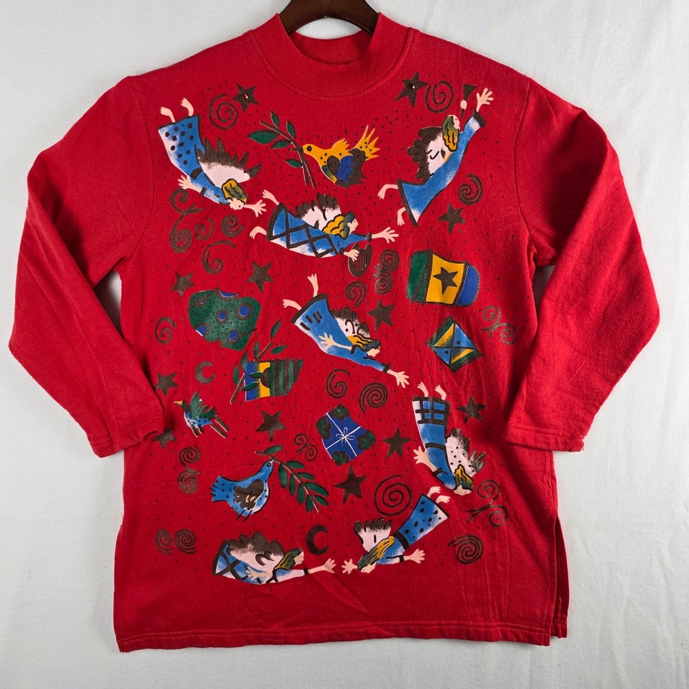 Vintage KWBL Los Angeles Red Angel Graphic Mock Neck Sweatshirt Medium USA